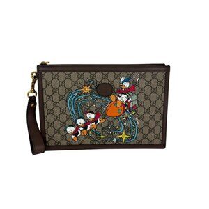 Gucci Disney Donald Duck GG Supreme Zip Beige Clutch Wristlet Bag